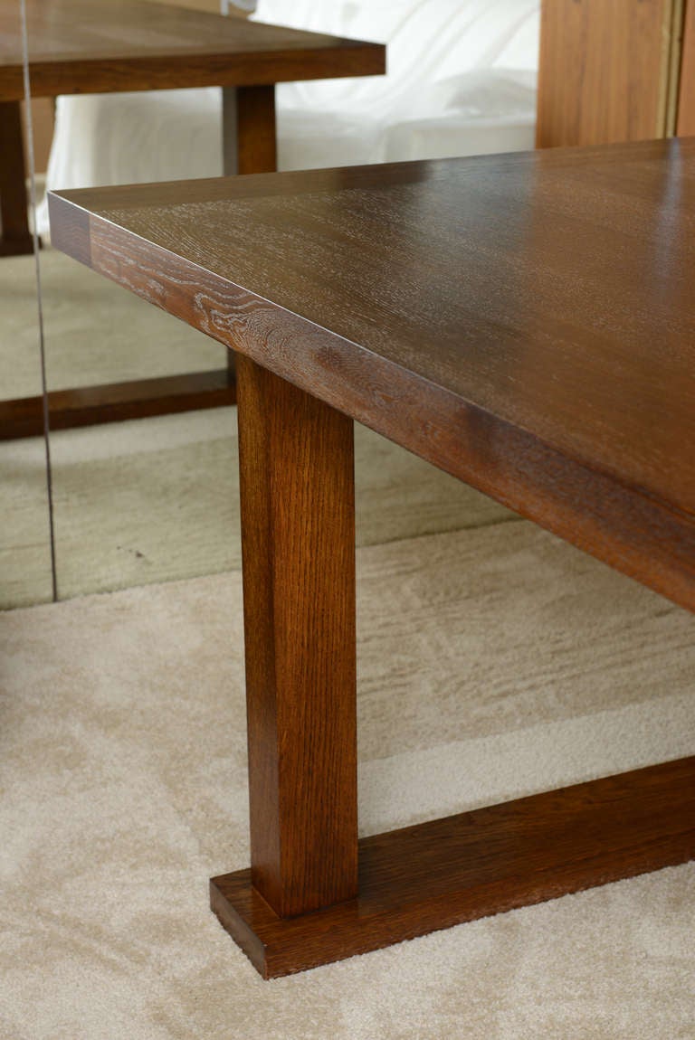 This simple but beautiful wood dining tablefrom rift sawn white oak has a expresso stain.it is called the