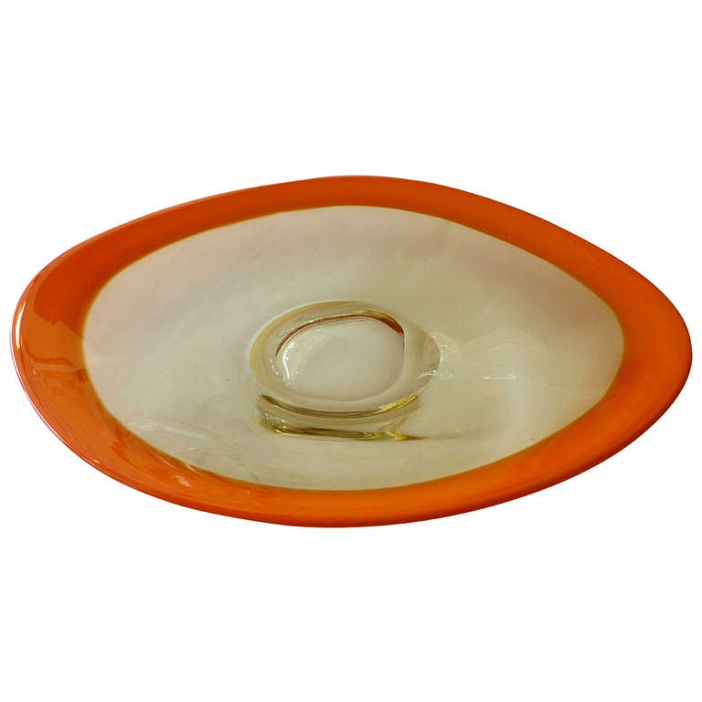 Monumental Italian Murano Seguso Glass Oval Hermes Orange Platter/Centerpiece