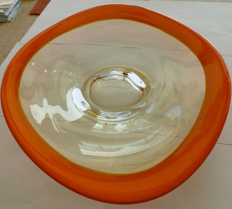 Modern Monumental Italian Murano Seguso Glass Oval Hermes Orange Platter/Centerpiece