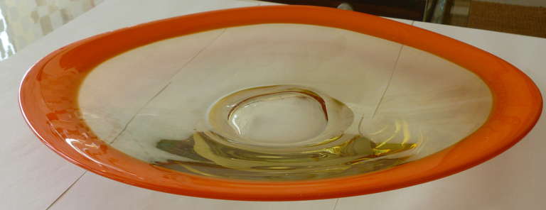 Monumental Italian Murano Seguso Glass Oval Hermes Orange Platter/Centerpiece 3