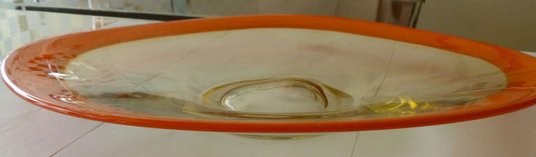 Monumental Italian Murano Seguso Glass Oval Hermes Orange Platter/Centerpiece In Good Condition In North Miami, FL