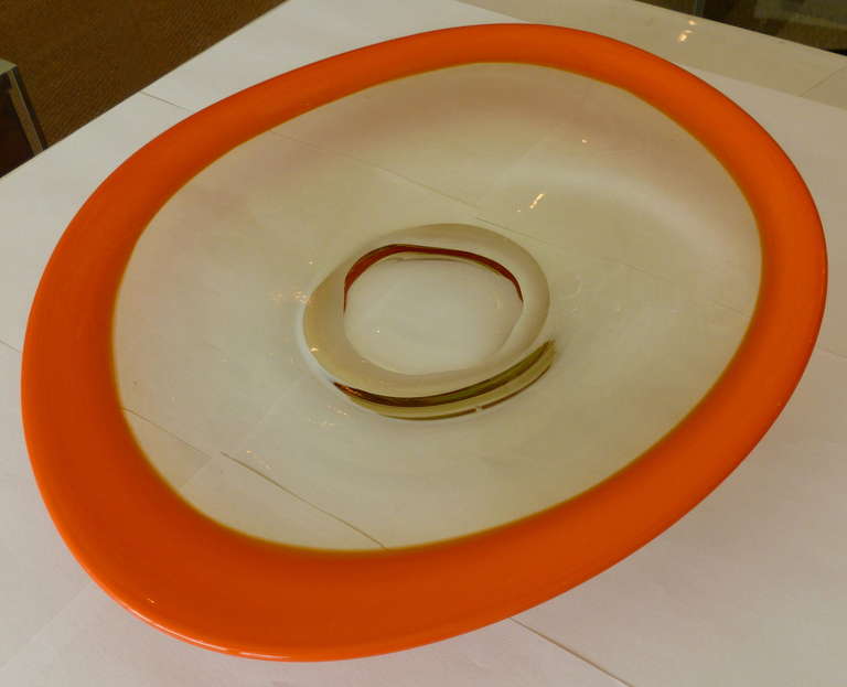 Monumental Italian Murano Seguso Glass Oval Hermes Orange Platter/Centerpiece 4