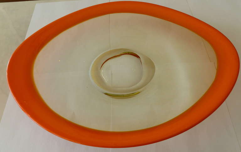 Murano Glass Monumental Italian Murano Seguso Glass Oval Hermes Orange Platter/Centerpiece