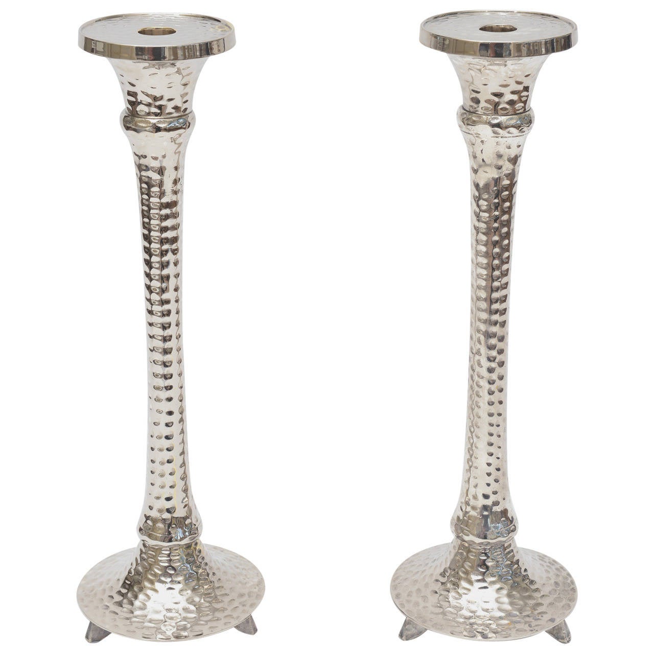 Pair of Hand Hammered SilverPlate Tall Candlesticks at 1stDibs