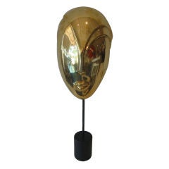 Hand Hammered Brass Mask on Stand in the style of Hagenauer