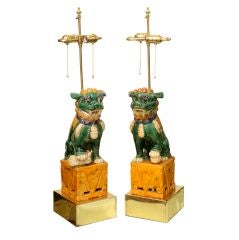 Vintage Beautiful Glazed Ceramic Foo Dog Lamps