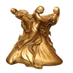 Friedrich Goldscheider Three Nymph Ceramic and Gold Leaf Vessel