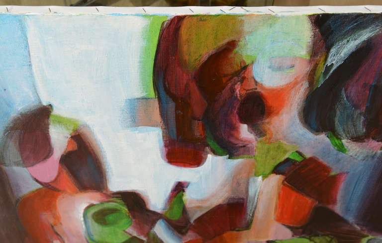 Abstraktes Gemälde von George Coggeshall in Rot, Blau, Grün, Orange und Lila, Vintage (Mitte des 20. Jahrhunderts) im Angebot