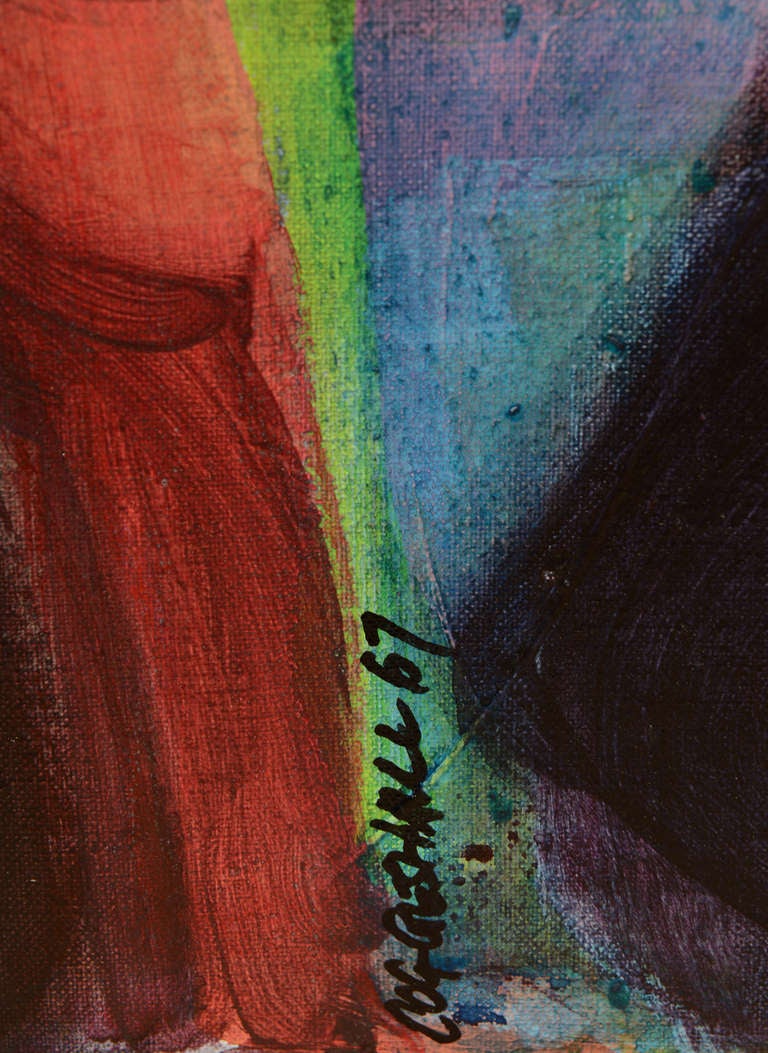 Abstraktes Gemälde von George Coggeshall in Rot, Blau, Grün, Orange und Lila, Vintage im Angebot 2