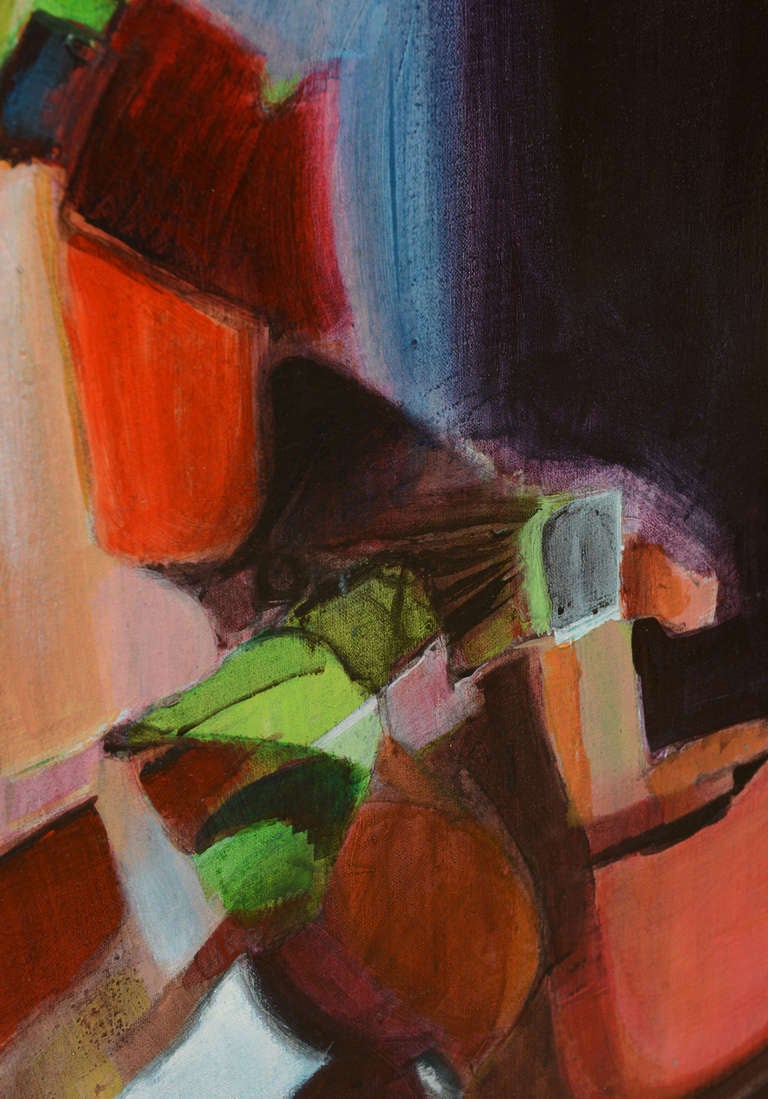 Abstraktes Gemälde von George Coggeshall in Rot, Blau, Grün, Orange und Lila, Vintage (Moderne der Mitte des Jahrhunderts) im Angebot