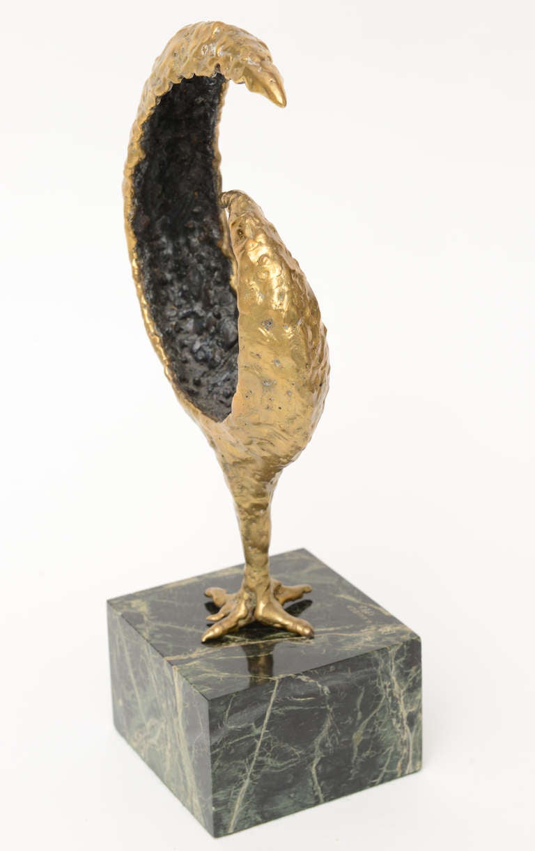 Vintage Molten Bronze and Green Marble Signed Gerber Abstract Sculpture  In Good Condition For Sale In North Miami, FL