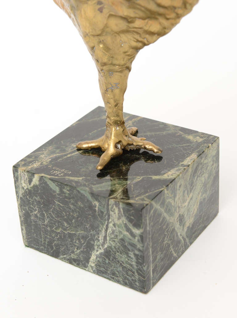 Late 20th Century Vintage Molten Bronze and Green Marble Signed Gerber Abstract Sculpture  For Sale