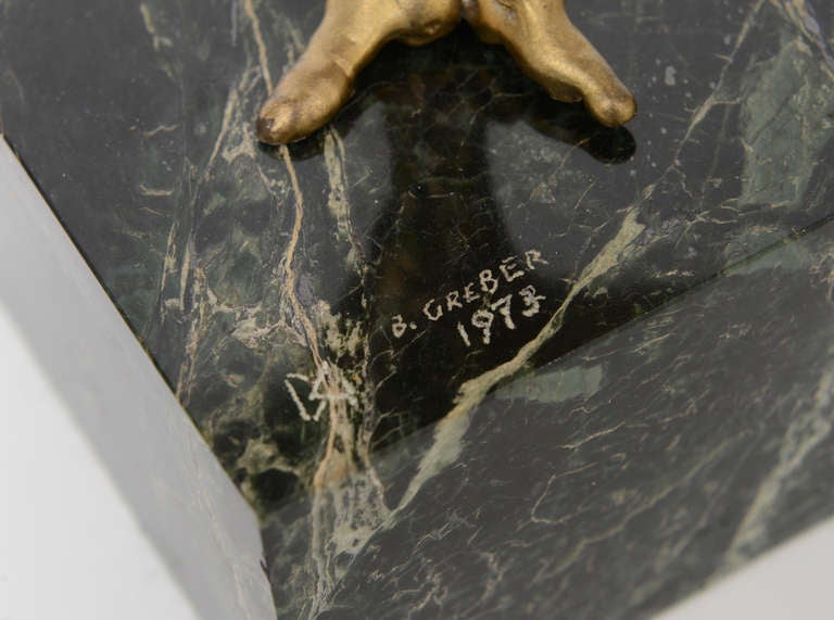 Scultura astratta d'epoca in bronzo fuso e marmo verde firmata Greene & Greene in vendita 1