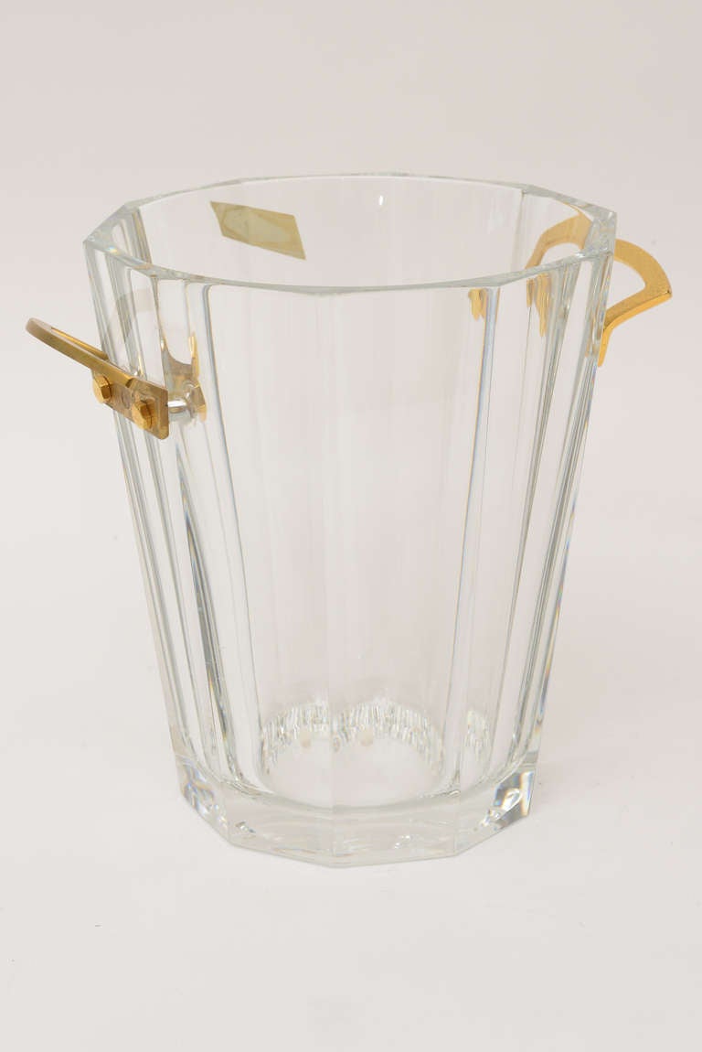 Modern French Vintage Baccarat Heavy Crystal and Bronze Ice Bucket/Champagne Cooler