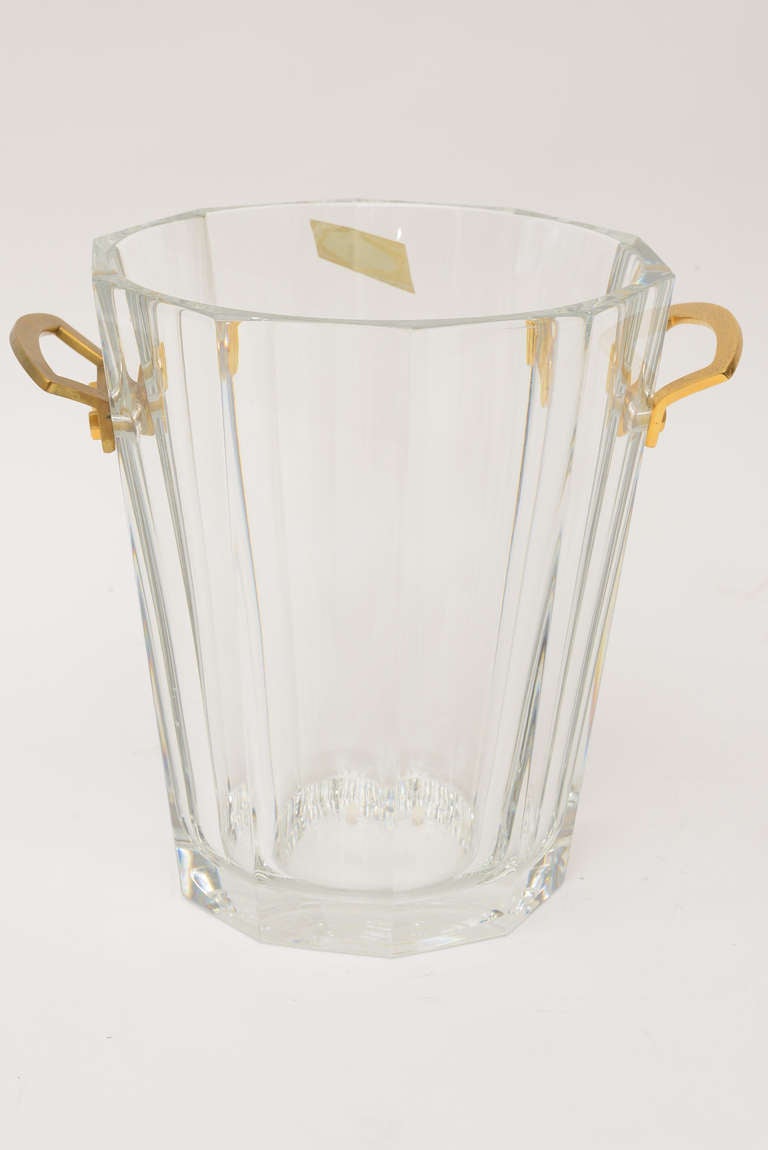 French Vintage Baccarat Heavy Crystal and Bronze Ice Bucket/Champagne Cooler In Excellent Condition In North Miami, FL