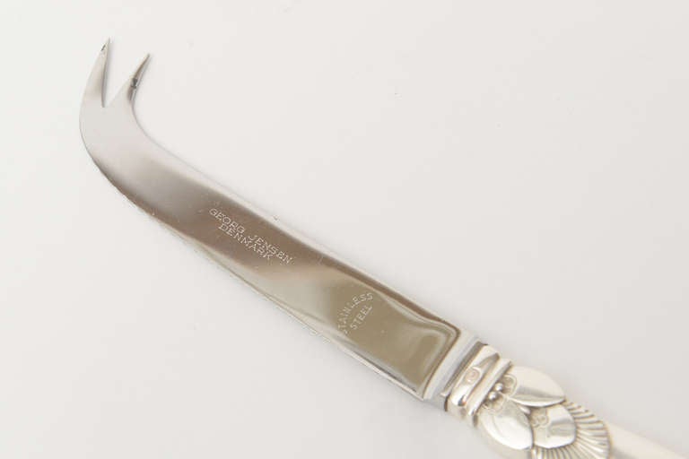 Sterling Silver Georg Jensen Cactus Serrated Cheese Knife In Good Condition In North Miami, FL