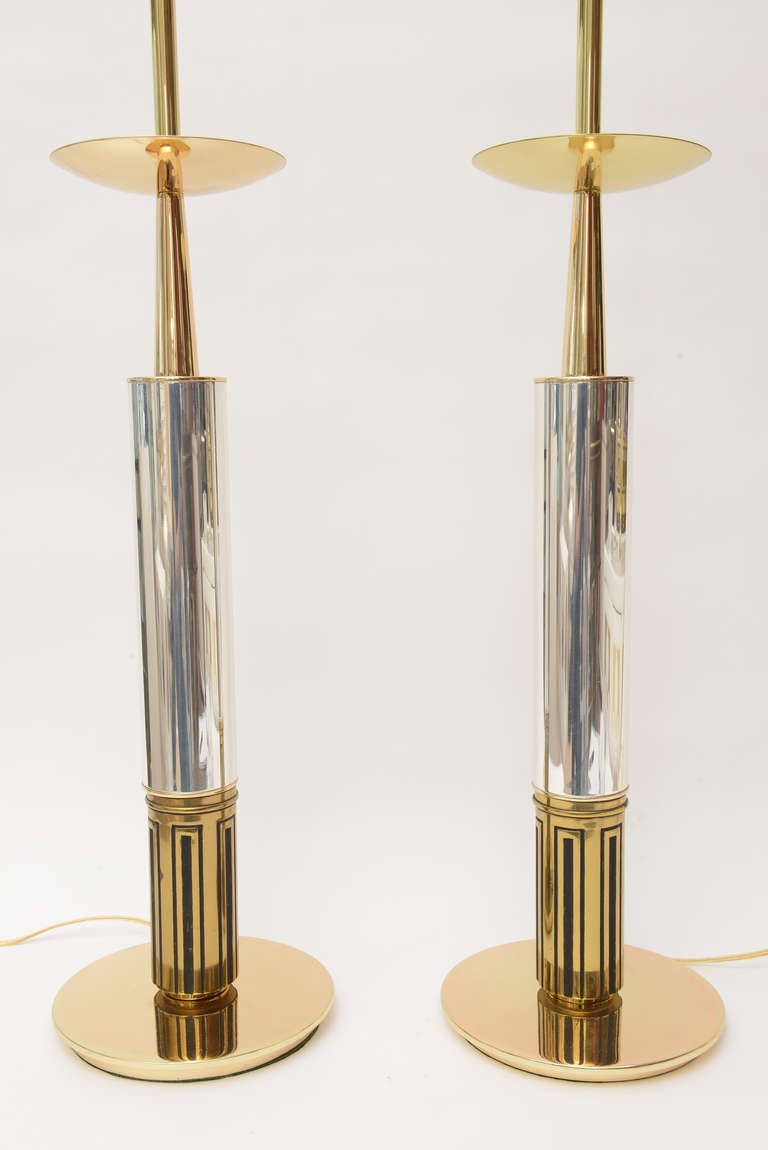 Mid-20th Century Tommi Parzinger Brass and Silver-Plate Lamps Mid-Century Modern