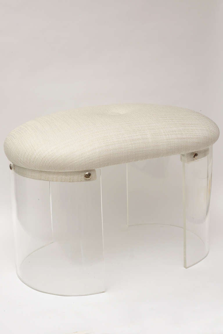 Lucite, Chrome and Upholstered Curved Oval Bench/Stool