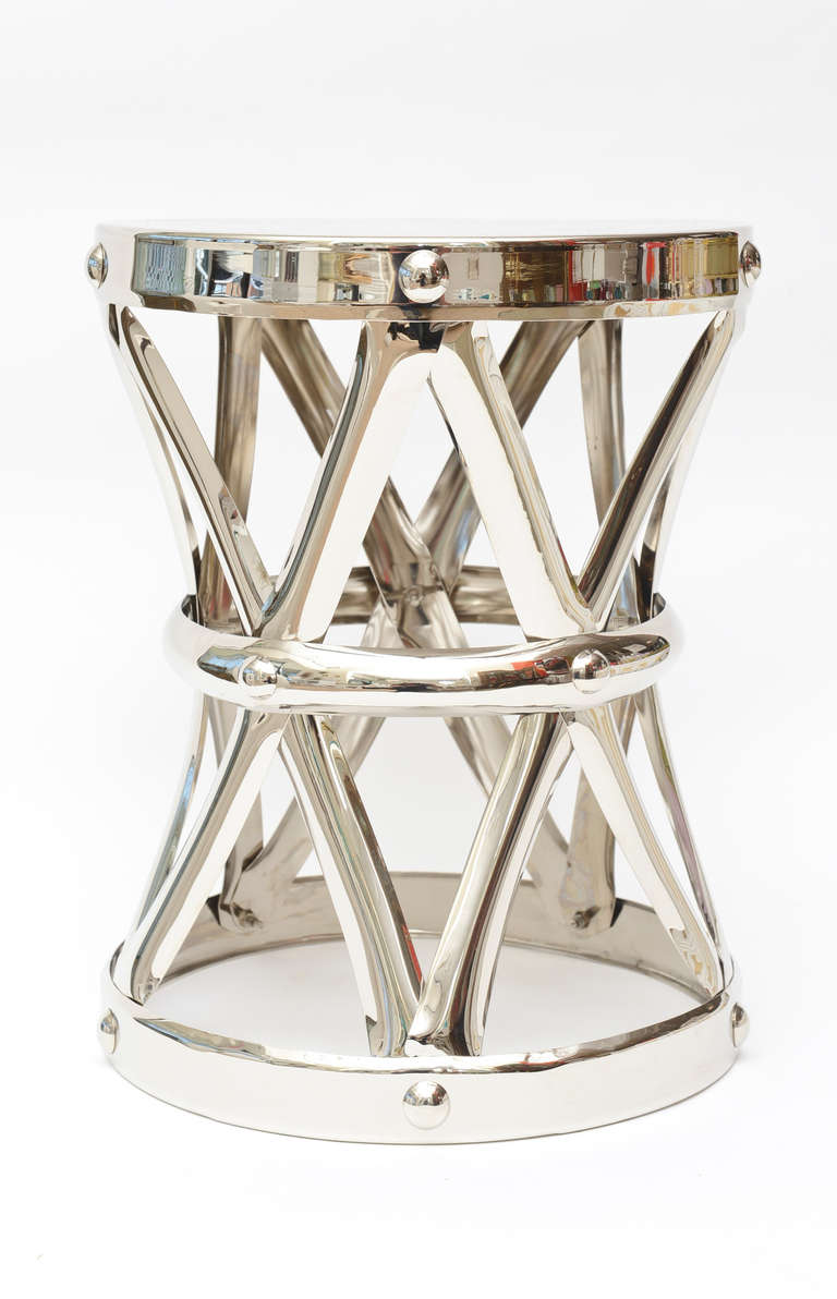 Mid-Century Modern Nickel Silver X-Stool and Side Table Vintage For Sale