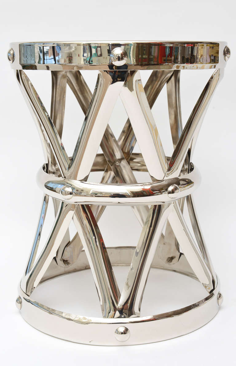 Mid-20th Century Nickel Silver X-Stool and Side Table Vintage For Sale