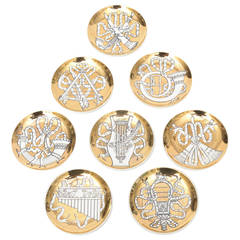 Set of Eight Vintage Fornasetti "Musicalia" Gilded Porcelain Coasters