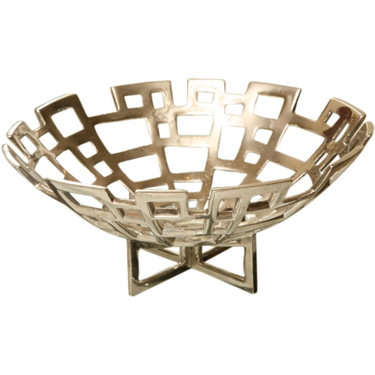 Geometric Fretwork Silver Bowl By D.W Haber And Son
