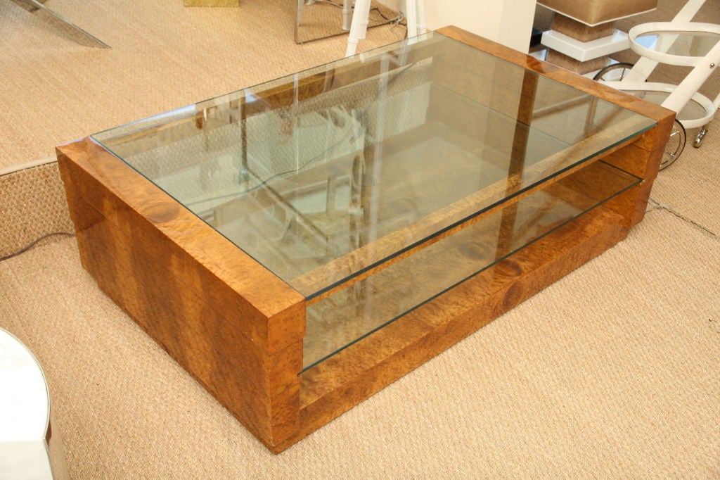 American Pace Normandy Burled Wood And Glass Cocktail Table