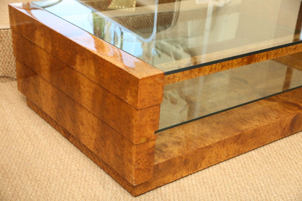 20th Century Pace Normandy Burled Wood And Glass Cocktail Table