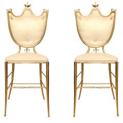 Rare Pair Of Italian Polished Brass Chiavari Accent Chairs