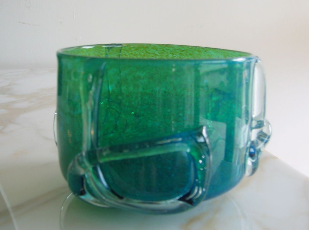 Luscious Turquoise and Green Glass Bowl By Mdina