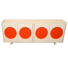 Pop Art Orange and White Credenza With Circle Motif