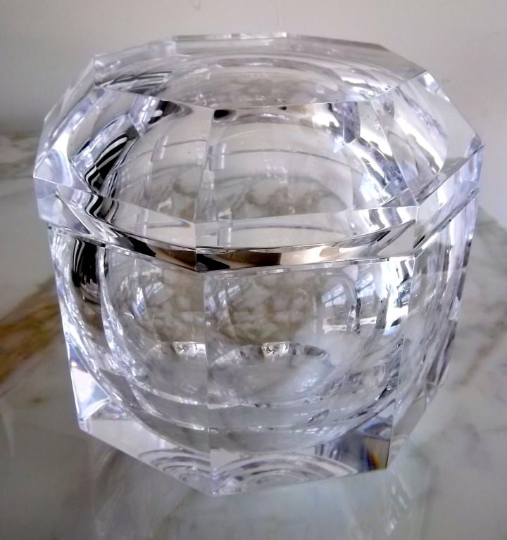 Luscious Faceted Lucite Ice Bucket Or Serving Dish
