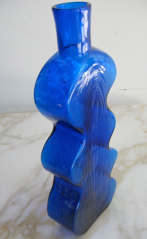 Curvaceous And Luscious Blue Blenko Bottle/Vase In Excellent Condition In North Miami, FL