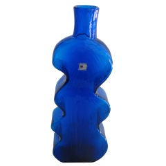 Vintage Curvaceous And Luscious Blue Blenko Bottle/Vase