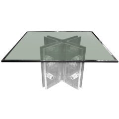 Chic Architectural and Sculptural X Base Lucite Dining Table