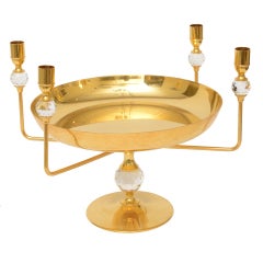 Retro Rich Lacquered Gold Plated & Austrian Crystals Centerpiece Bowl