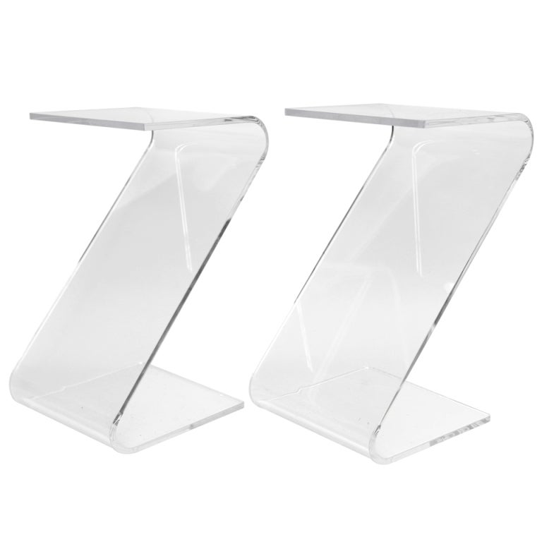 Pair of Chic Lucite Z Side/Drink Tables at 1stDibs