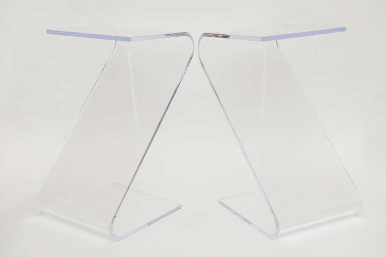 American Pair of Chic Lucite Z Side/Drink Tables