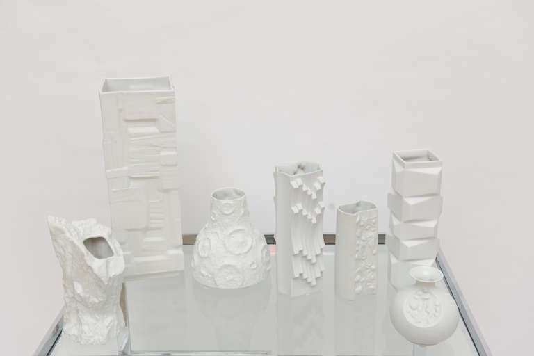 Mid-20th Century Sculptural Collection of 7 German White Porcelain Vases/Vessels