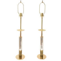 Pair of Polished Brass and Silver-Plate Parzinger Style Lamps 2