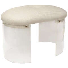 Lucite, Chrome and Upholstered Curved Oval Bench/Stool