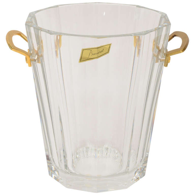 French Vintage Baccarat Heavy Crystal and Bronze Ice Bucket/Champagne Cooler
