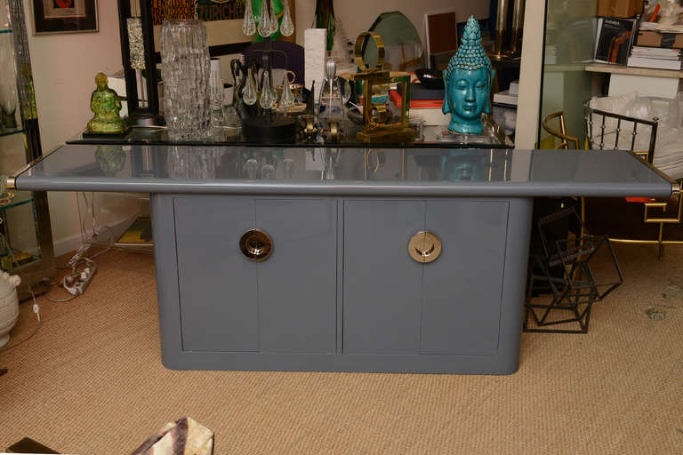 Pierre Cardin Style Gray Lacquered and Nickel Silver Console/Buffet/Cabinet