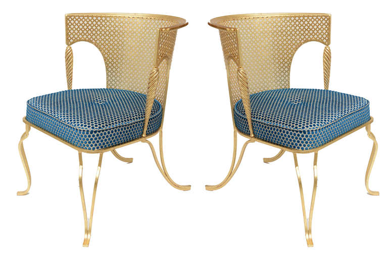 Moorish Pair of Italian Gold Leafed Iron Chairs