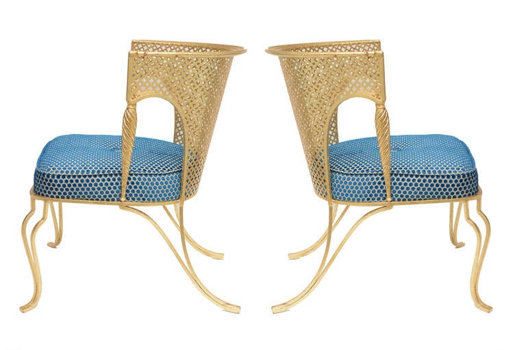 Pair of Italian Gold Leafed Iron Chairs In Excellent Condition In North Miami, FL