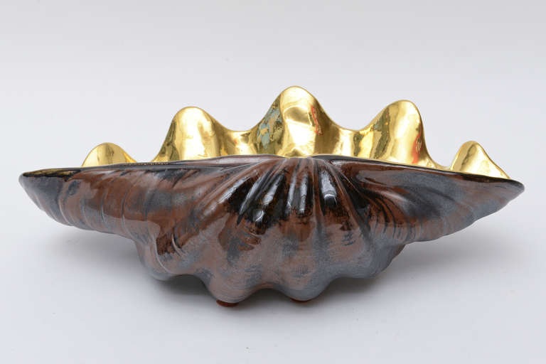 Italian Magnificent Buccellati 24 Carot Gold Overlay over Porcelain Monumental Shell