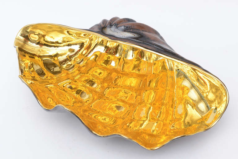 20th Century Magnificent Buccellati 24 Carot Gold Overlay over Porcelain Monumental Shell