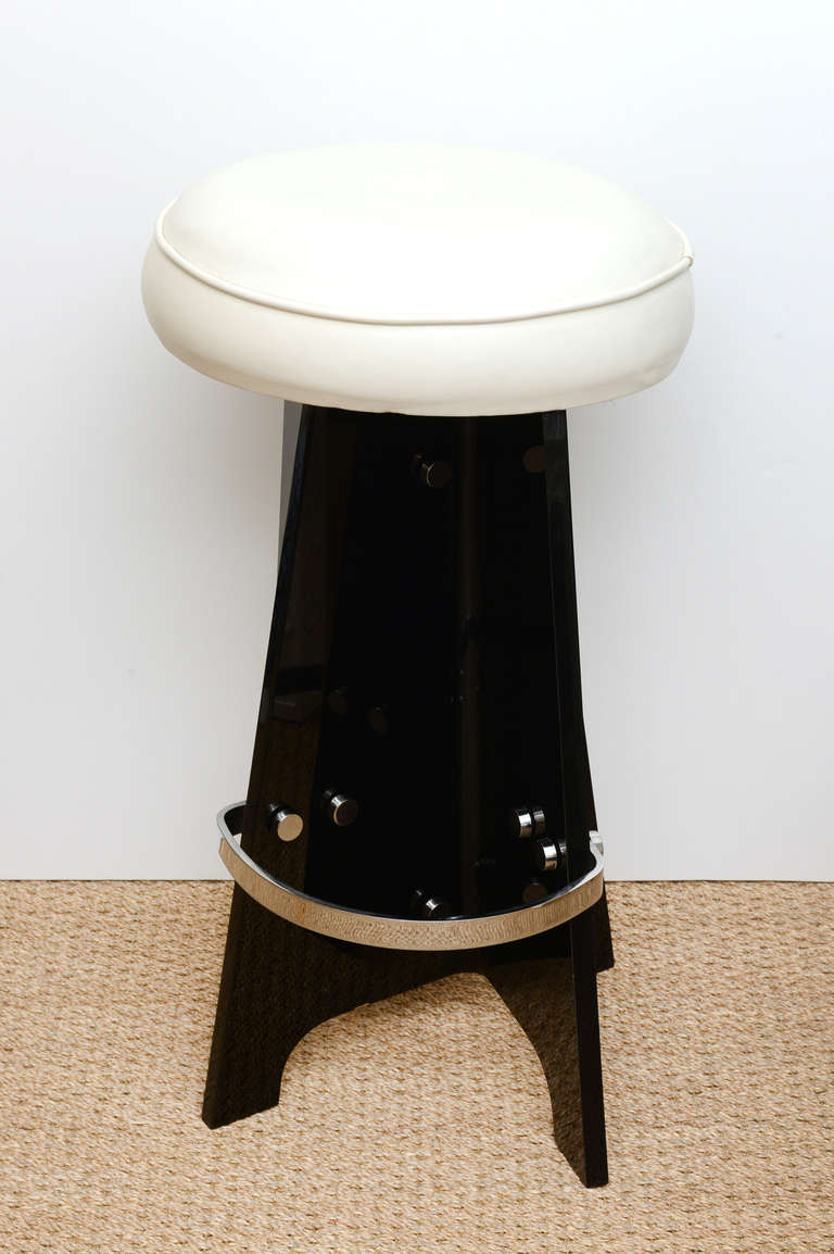 Five Dramatic Rare  Black Lucite/Chrome Bar Stools
