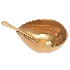 Aubock Style Sculptural Modernist Lacquered Brass Bowl and Spoon