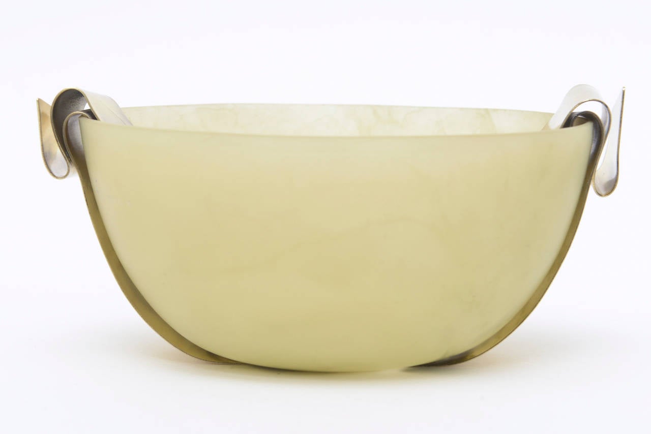 Modern Martha Sturdy Sculptural Polished Bronze and Resin Bowl